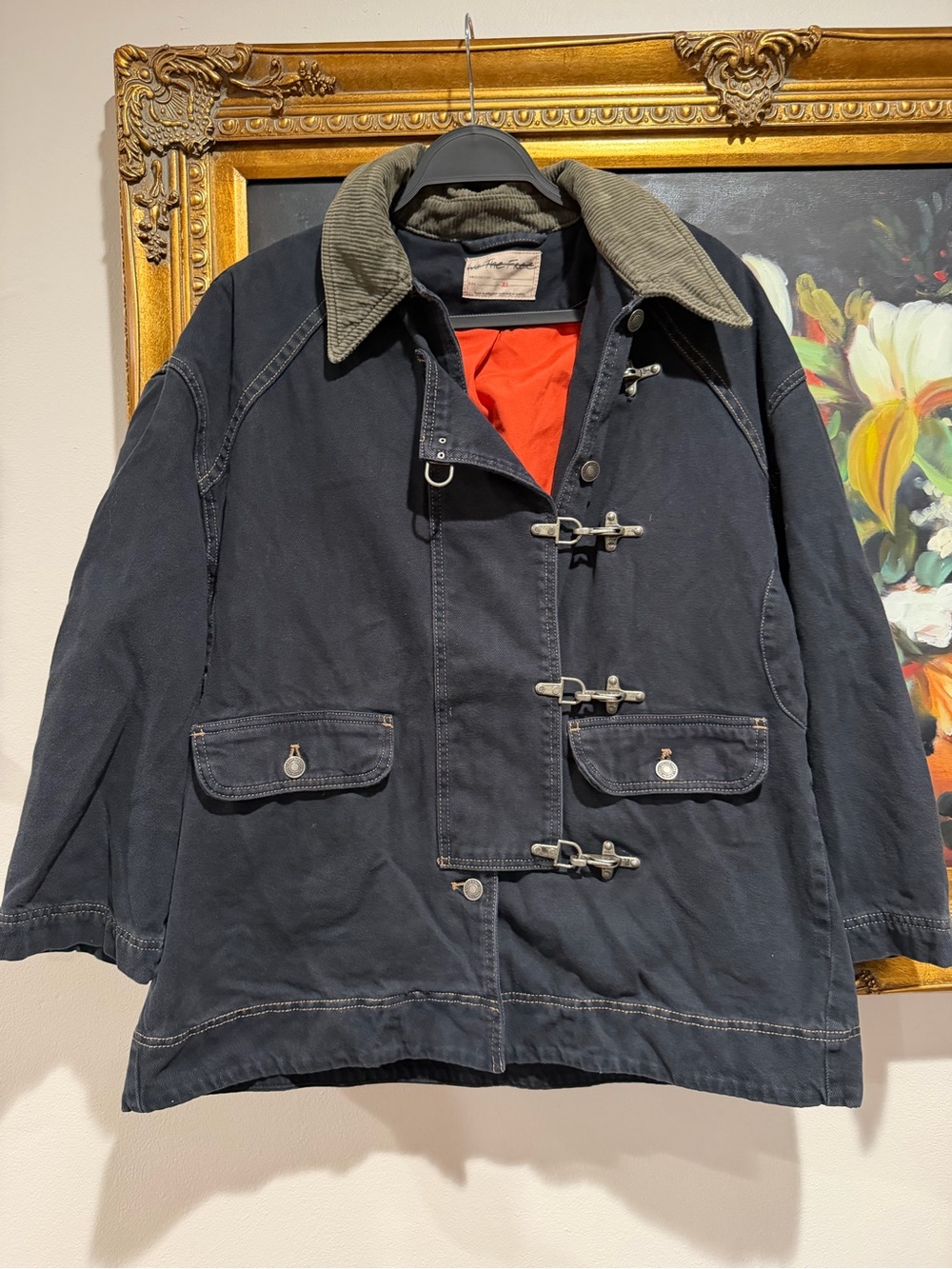 We The Free Navy Field Jacket with Olive Corduroy Collar and Red Lining